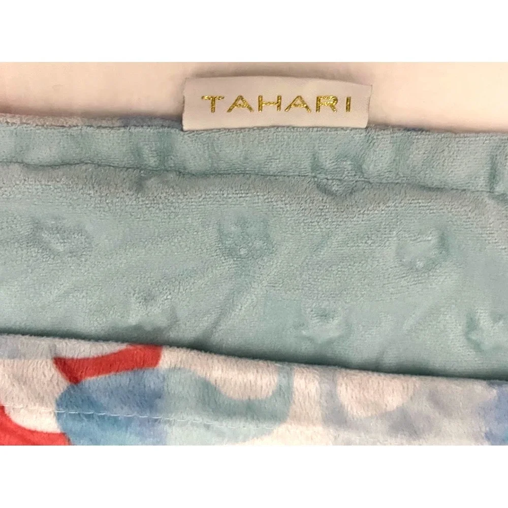 Tahari Whale Baby Blanket Raised Stars Blue Pink White Security Lovey 30x40 htf